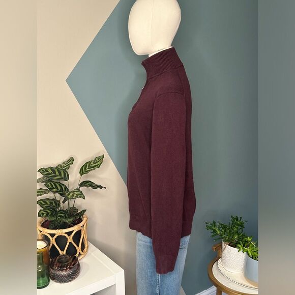 Nautica Men’s Medium Burgundy Red Pullover 1/4 Zip Casual Tight Knit Sweater - Picture 4 of 12